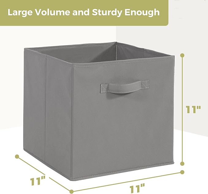 11x11 Storage Bins, Set of 8 Storage Cubes, Collapsible Cube Storage Box, Fabric Closet Organizers with Handles for Home, Office, Closet Shelf Cabinet, Bookcase, Grey