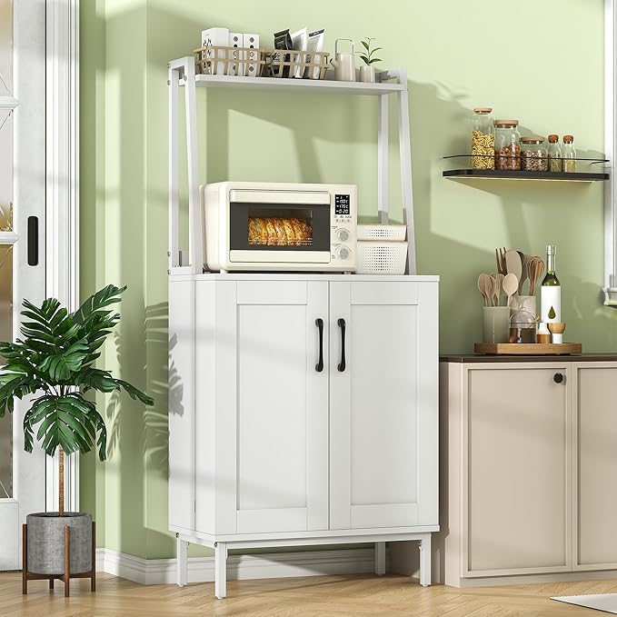 51" Pantry Cabinet, Kitchen Pantry Storage Cabinet with, Storage Shelves, Modern Kitchen Hutch with Microwave Stand, Adjustable Shelves, Food Pantry Cabinet for Dining Room (White)