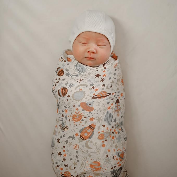 mushie Muslin Baby Swaddle Blanket | 100% Organic Cotton (Space)