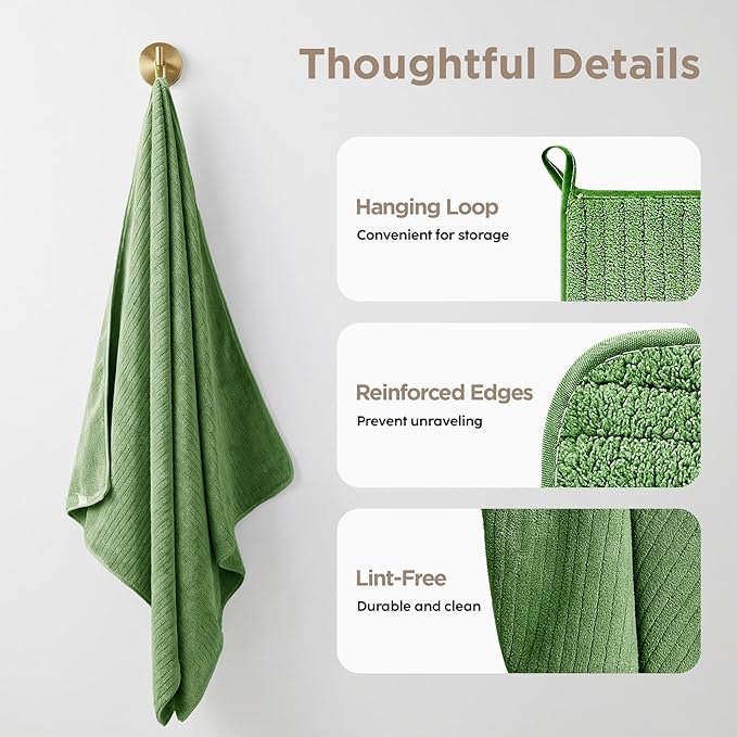 Oversized Bath Towels 8 Piece Towel Set, 2 Extra Large Bath Sheets, 2 Hand, 4 Washcloths, Luxury Soft Super Absorbent Thick Shower Towels for Bathroom, Spa & Hotel, Quick Dry, Sage Green