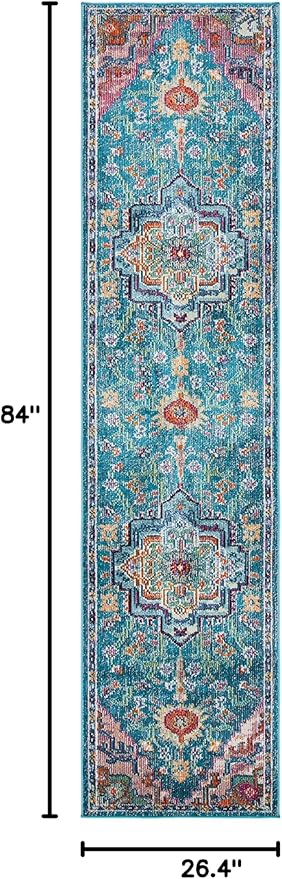 SAFAVIEH Crystal Collection Runner Rug - 2'2" x 7', Teal & Rose, Medallion Distressed Design, Non-Shedding & Easy Care, Ideal for High Traffic Areas in Living Room, Bedroom (CRS501T)
