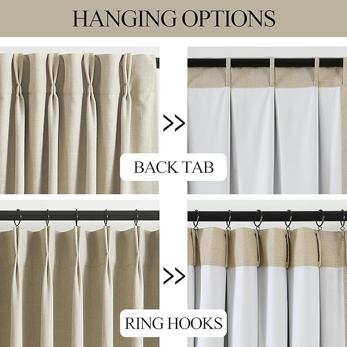 Vision Home Sand Pinch Pleated Full Blackout Curtains Linen Blended Room Darkening Window Curtains 63 inch for Living Room Bedroom Thermal Insulated Pinch Pleat Drapes with Hooks 1 Panel 60" Wx63 L