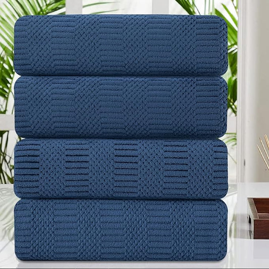 Oliven 4 Pcs Navy Large Bath Towel Set 35"x70" Extra Large Bath Sheets Oversized Jumbo Towels for Bathroom 600GSM Soft Highly Absorbent Quick Dry Beach Chair Towel Woven Towels for Hotel and Spa