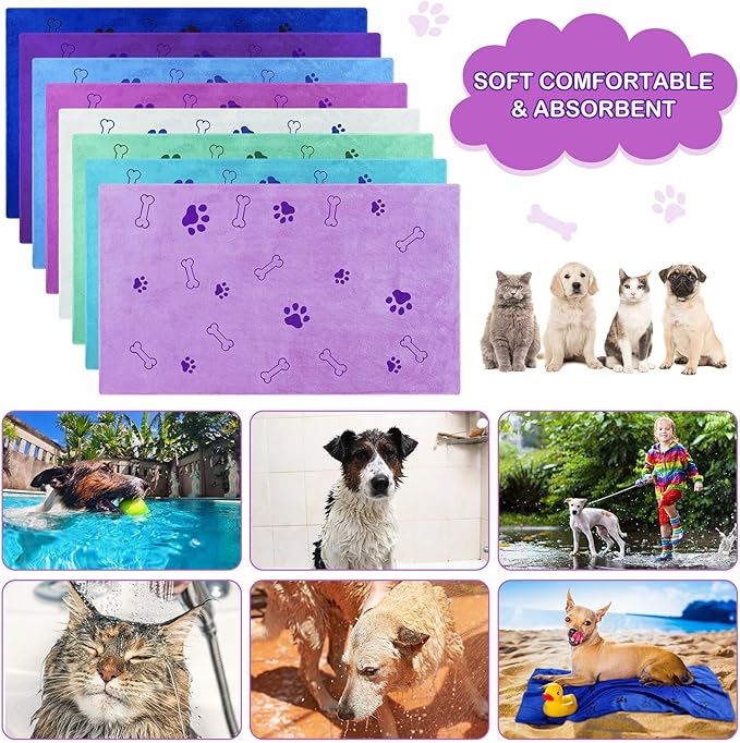 8 Pcs Dog Towels for Drying Dogs Cats Pet Towels Bulk Puppy Microfiber Quick Drying Paw Bath Bathing Supplies Absorbent for Medium Pets(Classic Color,18 x 28 Inch)