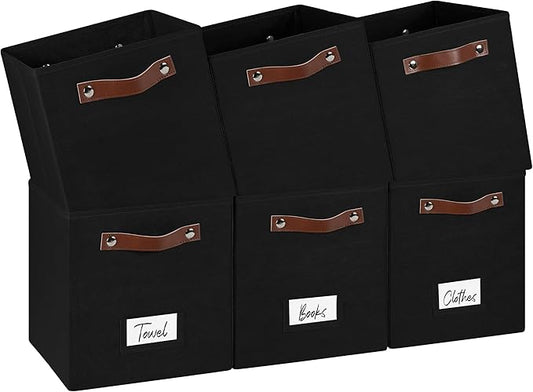 6-Pack Storage Cubes with Handles & Label Holders Basket, Closet Cube Home Organizer Bins(Black, 10.5*10.5*11 inch)