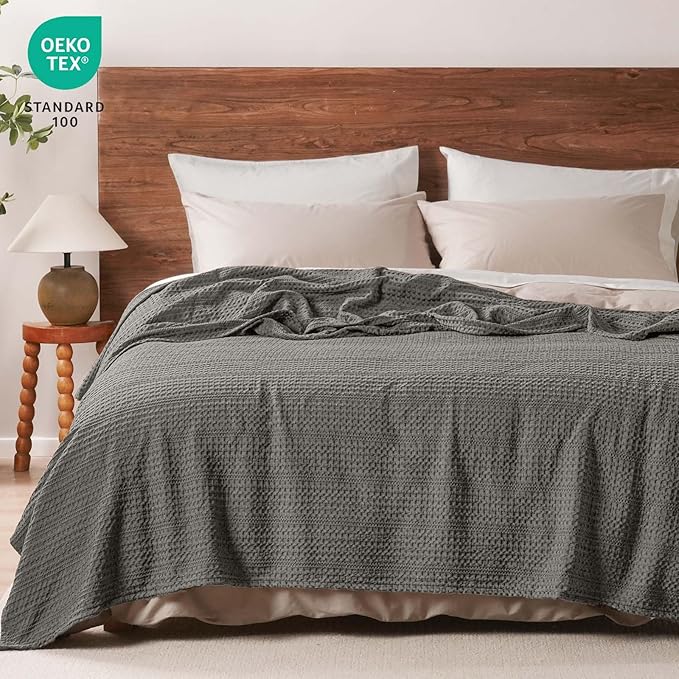 PHF Lightweight Waffle Weave Blanket King Size 104"x 90", Soft Woven Summer Blanket for Hot Sleepers - Aesthetic Home Decor for Couch Bed Sofa, Pet Friendly, Grey