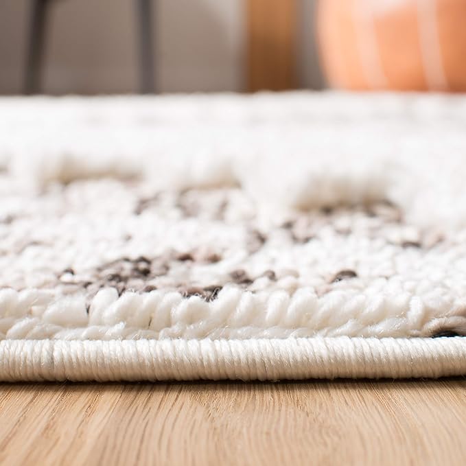 SAFAVIEH Moroccan Tassel Shag Collection Accent Rug - 3' x 5', Ivory & Brown, Boho Design, Non-Shedding & Easy Care, 2-inch Thick Ideal for High Traffic Areas in Foyer, Living Room, Bedroom (MTS652A)