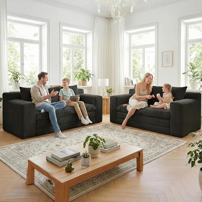 Boneless Couch Sleeper Sofa Bed: 3-in-1 Convertible Sofa Bed with Side Pockets & Handle,Pull Out Couch with 3 Pillows,Folding Futon for Small Space,Living Room & Bedroom
