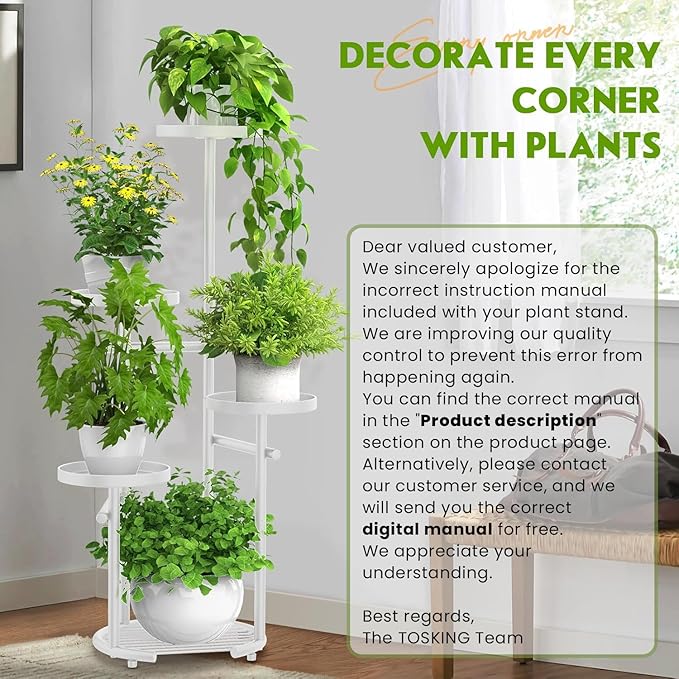 TOSKING 5 Tier Metal Plant Stand Indoor, Plant Shelf, Corner Shelf Flower Pot Stand for Outdoor Plant Stand for Living Room Balcony Garden Patio Bedroom (White, 38in)