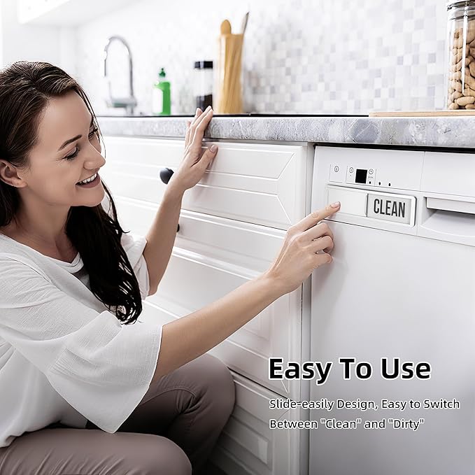 Dishwasher Magnet Clean Dirty Sign, Strong Magnet Clean Dirty for Kitchen Refrigerator, Easy to Read and Slide, Self-Adhesive Stickers for Non-Magnetic Dishwasher（Black White）