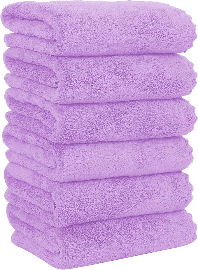 6 Pack Premium Hand Towels - Quick Drying - Microfiber Coral Velvet Highly Absorbent Towels - Multipurpose Use as Hotel, Bathroom, Shower, Spa, Hand Towel 16 x 28 inches (Purple)
