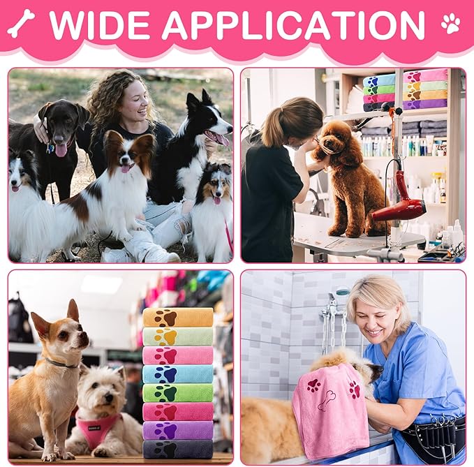 8 Pcs Dog Towels for Drying Dogs Cats Pet Towels Bulk Puppy Microfiber Quick Drying Paw Bath Bathing Supplies Absorbent for Medium Pets(Sweet Color,40 x 24 Inch)