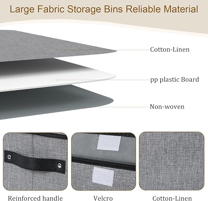 Foldable Storage Baskets with Lids, Fabric Closet Organizers with Handles, 10.2 x 7.8 x 6.7 Inch Storage Boxes for Shelves, Gray, 5-Pack