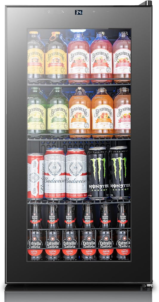 Yeego Beverage Refrigerator Cooler, 105 Cans Drink Fridge with Glass Door for Soda Beer or Wine, Beverage Cooler with 34°F-54°F Digital Temperature Control for Home, Office, Bar (Black)