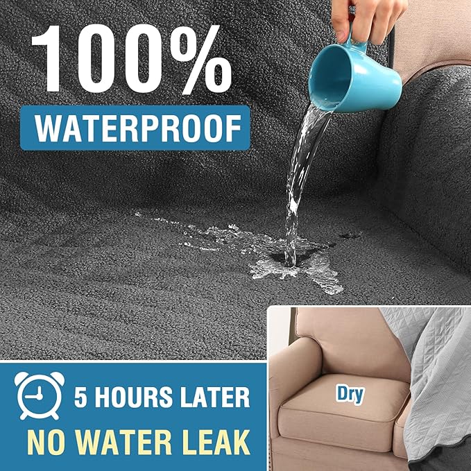 H.VERSAILTEX Waterproof Quilted Couch Covers Non Slip Sofa Covers Protector Slipcovers for Dogs, Covers for 3 Cushion Couch Sofa Pet Furniture Protector Modern Fleece Fabric (Sofa,Charcoal)