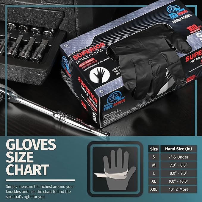 Glove Station Nitrile Disposable Gloves - Powder-Free, Latex-Free, Textured Grip, Food Grade Rated Household Gloves - Ideal for Cleaning, Cooking Use -Black - 6MIL - SM (100 Count)