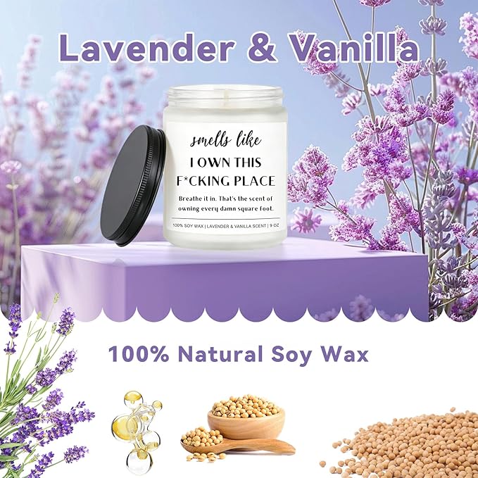 Haukea Funny House Warming Gifts New Home Housewarming Gifts New Home Gift Ideas for Women Men Couple First Apartment Essentials Homeowner Decor Closing Gift - Lavender Scented Candle 9 oz(Homes 1)