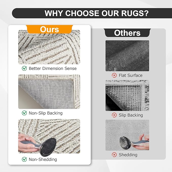 NICETOWN Large Area Rug 6x9 Living Room Rugs, Brown Jacquard Thin Machine Washable Rug for Entryway Non-Slip Door Mat, Ultra Soft Area Rug 6x9 Geometric for Bedroom Kitchen Office, Brown