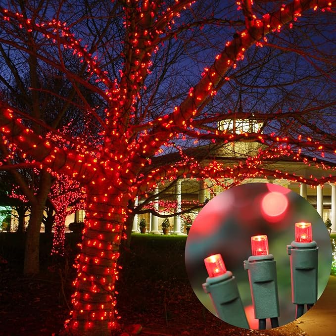 LAMPHOME Red Valentines Day Decor Lights Green Wire, 21.6ft 100 LED Red Christmas String Fairy Lights Outdoor Indoor Plug in for Room Party Tree Valentines Day Bedroom Galentine's Day Decorations