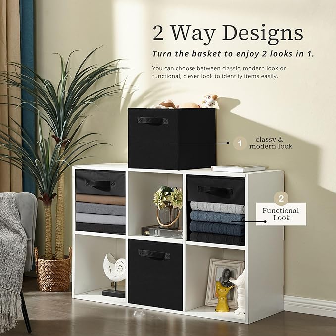 DECOMOMO Storage Cubes, 13 inch Cube Storage Bins with Window, Fabric Organizer Bins (13" / 6pcs, Black)