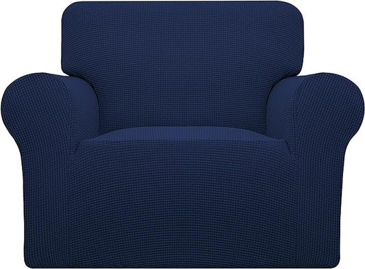Easy-Going Stretch Chair Sofa Slipcover 1-Piece Couch Sofa Cover Furniture Protector Soft with Elastic Bottom for Kids, Pet. Spandex Jacquard Fabric Small Checks (Chair, Navy)