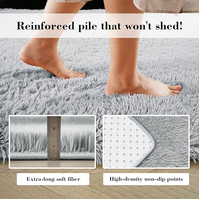 Soft Runner Rugs for Bedroom, Light Grey 2x6 Area Rugs Fluffy Rug Shaggy Area Rug Carpet, Bedside Rug for Living Room Bedroom Kids Room Home Decor
