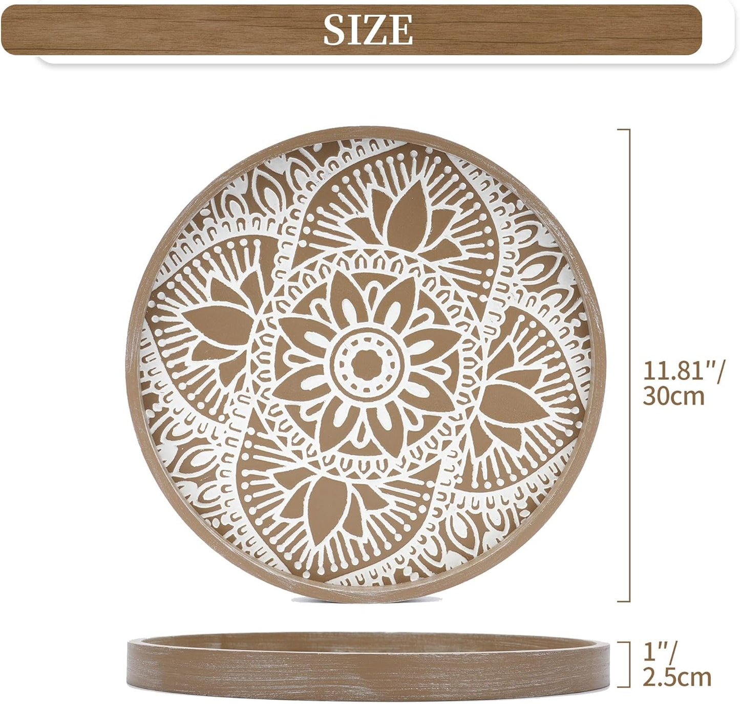 Round Boho Wood Tray Set — Farmhouse Centerpiece, Set of 2