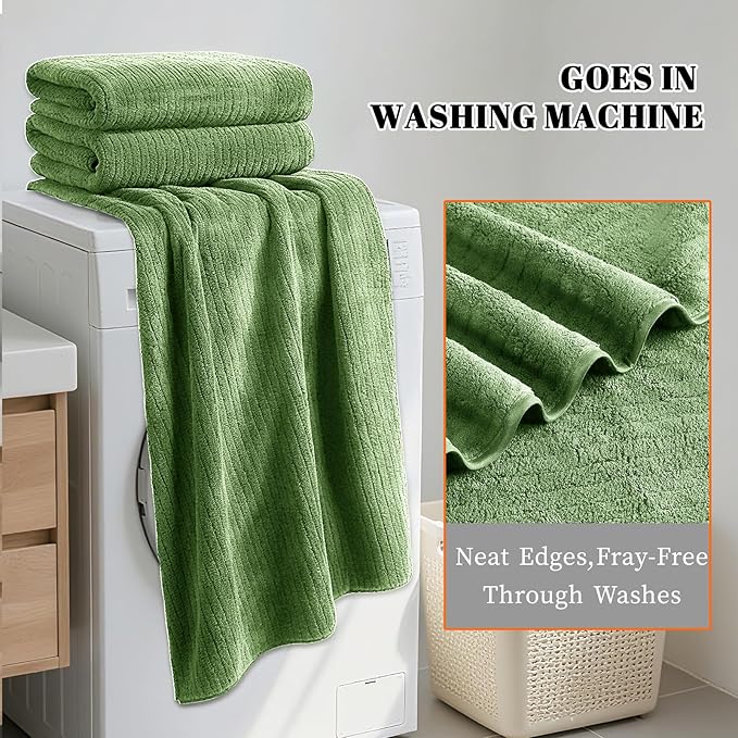 Bath Towels Set of 4 Extra Large 35 x 70 Inches,Luxury Thick High Absorbent and Quick Dry Bath Sheet,Ultra Soft Microfiber,Bathroom,Beach,Yoga,Sport,SPA,Fitness (Sage Green)