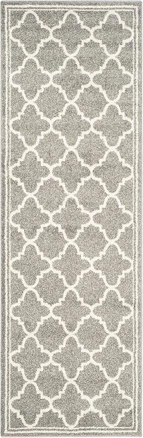 SAFAVIEH Amherst Collection Runner Rug - 2'3" x 17', Dark Grey & Beige, Moroccan Trellis Design, Non-Shedding & Easy Care, Ideal for High Traffic Areas in Living Room, Bedroom (AMT422R)