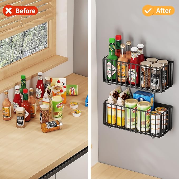2 Pack Heavy-Duty Magnetic Basket for Fridge, 10lbs Capacity, Foldable Organizer Basket with 4.3" Enhanced Height for Large Bottles or Heavy Items, Spices, Kitchen(2 Pack)