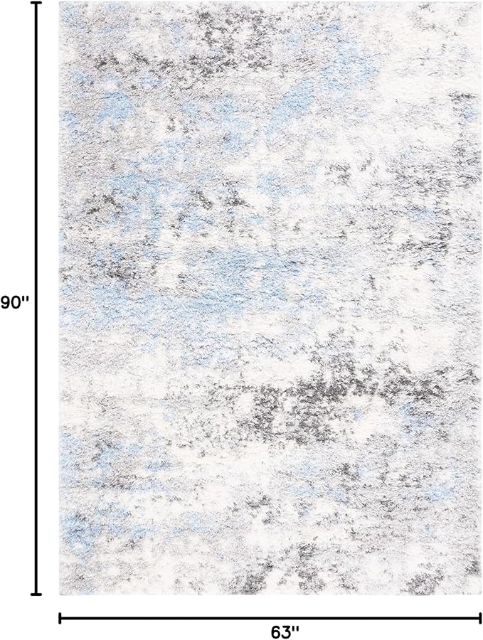 SAFAVIEH Lindsay Shag Collection Area Rug - 5'3" x 7'6", Grey & Blue Ivory, Modern Design, 1.8-inch Thick, Ideal for High Traffic Area in Living Room, Bedroom, Dining (LNS556F-5)