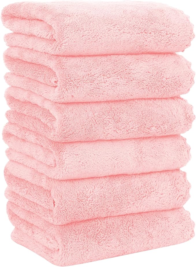 6 Pack Premium Hand Towels - Quick Drying - Microfiber Coral Velvet Highly Absorbent Towels - Multipurpose Use as Hotel, Bathroom, Shower, Spa, Hand Towel 16 x 28 inches (Pink)