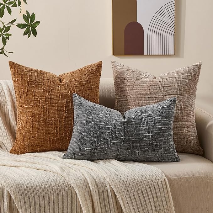 Throw Pillow Covers 22x22 Set of 2 - Rust Chenille Boho Cushion Covers