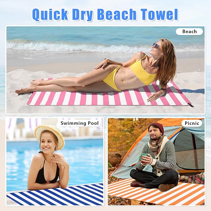 2 in 1 Microfiber Oversized Beach Towel, Quick Dry Towel Travel Towel Camping Towel Super Absorbent Compact Lightweight Sports Gym Towels for Beach,Gym, Hiking, Pool, Backpacking, Bath, Yoga