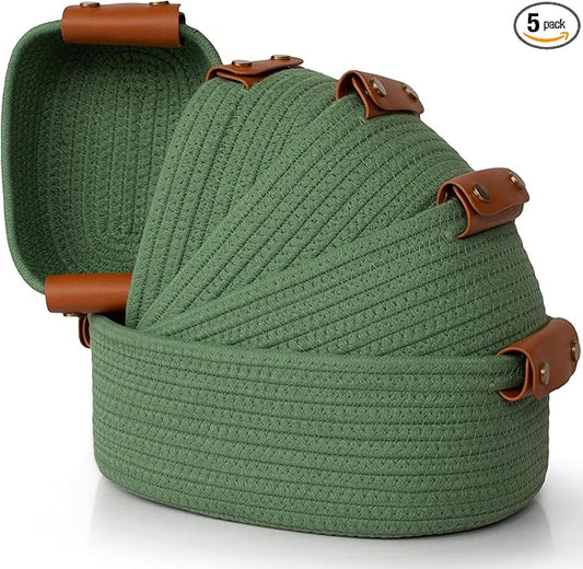 Storage Basket Set of 5 - Cotton Rope Organizer Bins for Home, Nursery & Bedroom