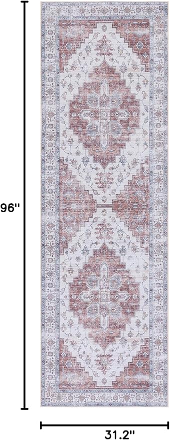 SAFAVIEH Washable Rug Tucson Collection - 2'6' x 8' Runner, Ivory & Rust, Slip Resistant & Easy to Clean, Ideal for Hallway, Foyer, Entryway, Bedroom (TSN109A)