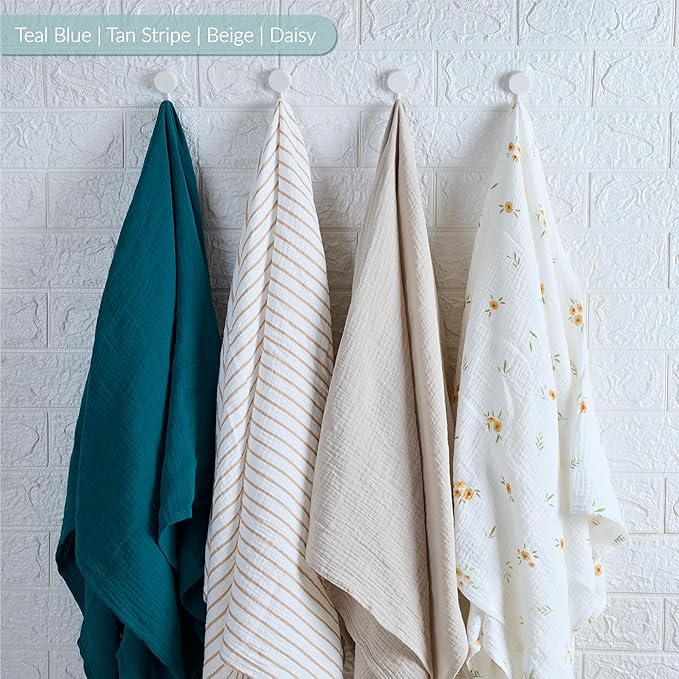 Meracorallo Muslin Swaddle Blanket, 100% Cotton Receiving Blanket Soft and Breathable Swaddle Wrap for Baby Boys and Girls, Teal Blue