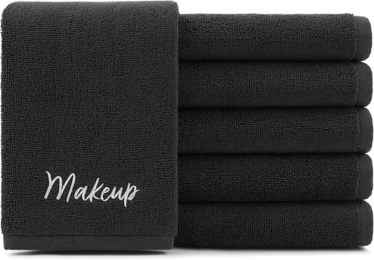 Arkwright Makeup Remover Washcloths, Pack of 6, 100% Cotton Soft Quick Dry Reusable Face Towels for Makeup Removal and Facial Cleansing, 13 x 13 in, Black