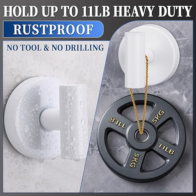 Heavy Duty Reusable Suction Cup Hooks for Shower - No Drill Bathroom/Glass/Mirror/Tiles & Metal Surfaces,and Smooth Non-Porous Surfaces for Towels, Robes, Loofahs (2, White)