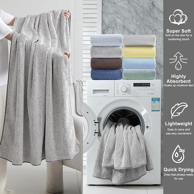 8-Piece Premium Towel Set for Bathroom|2 Oversized Large Bath Sheet,2 Hand Towels,4 Washcloths|Soft Cozy Highly Absorbent Fast Dry Microfiber Shower Towel Set for Hotel Bathroom Essentials,Brown White