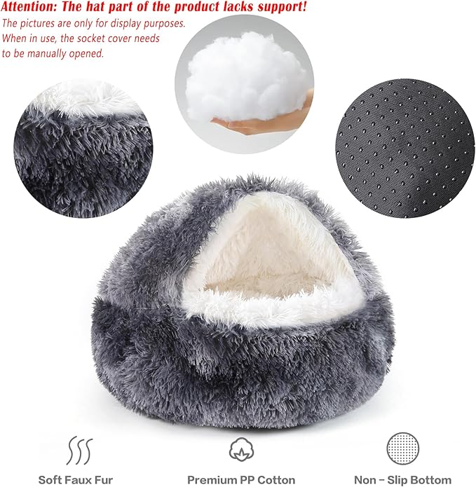 NOYAL Round Hooded Donut Dog Bed for Small & Medium Pets - Plush Fluffy Anti-Anxiety Cat Cave Bed with Cover