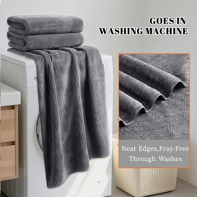 Bath Towels Set of 4 Extra Large 35 x 70 Inches,Luxury Thick High Absorbent and Quick Dry Bath Sheet,Ultra Soft Microfiber,Bathroom,Beach,Yoga,Sport,SPA,Fitness (Grey)