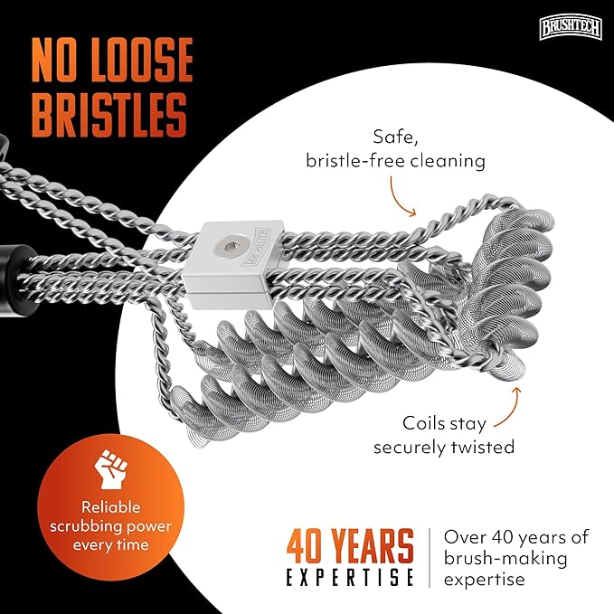 Tactical Safety Grill Brush - Heavy-Duty BBQ Grill Cleaning Brush with Stainless Steel Springs, Large Handle for Deep Cleaning - Great, Made in USA