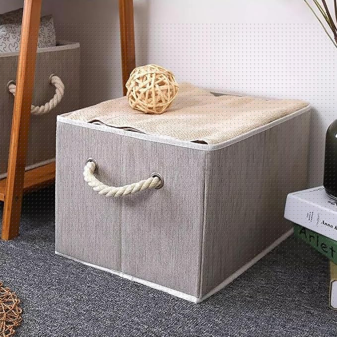 Pack of 2 Large Rectangular Modern Storage Bins, Sturdy Foldable Fabric Bins for Organizing Clothing, Sheets, Books - Shelf Organizer Shelves Basket Storage Bin 16.3"x 12"x 10.24"