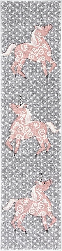 SAFAVIEH Carousel Kids Collection Runner Rug - 2' x 8', Grey & Ivory & Pink, Non-Shedding & Easy Care, Ideal for High Traffic Areas for Boys & Girls in Playroom, Nursery, Bedroom (CRK163G)