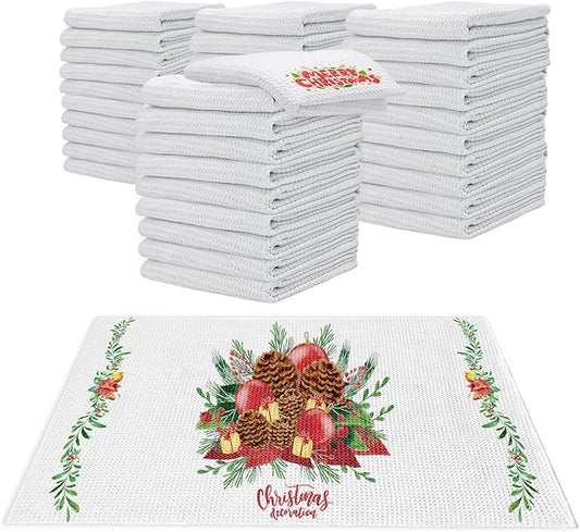 YOUKE OLA 40 Pack Sublimation White Towels Waffle Weave Kitchen Towels Blanks Microfiber Dish Drying Towel for Heat Transfer 16x24 Inch
