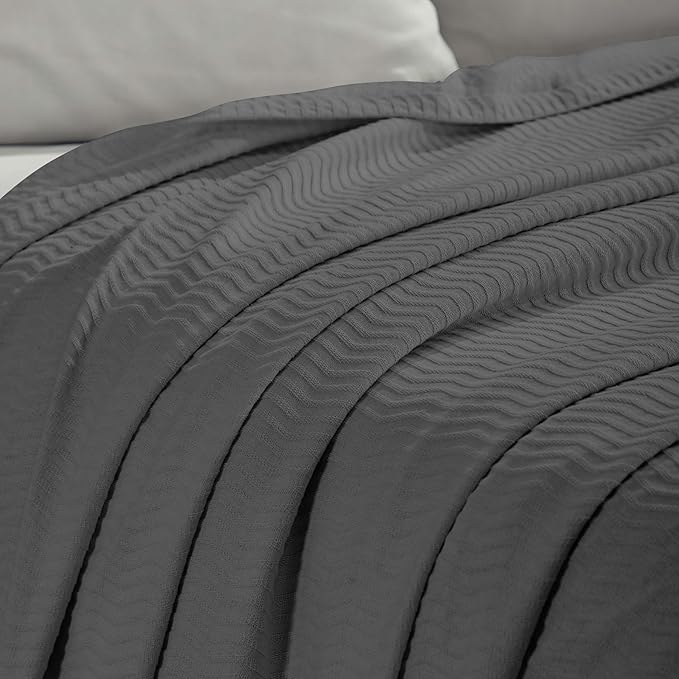 Superior JENA Cotton Blanket, for Picnic, Beach, Traveling or Camping, Bedroom Decor, Essentials, Cover for Bed, Couch, Lounging, Textured Jacquard, Modern Chevron Woven Blanket, Full/Queen, Charcoal