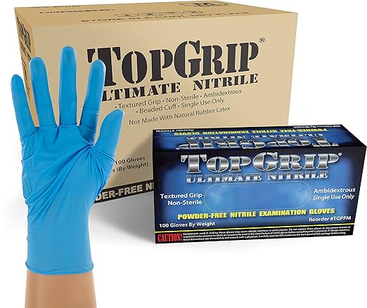 TopGrip Nitrile Exam Gloves, 6 Mil, Disposable, Powder Free, Textured, Case/1000, Medium