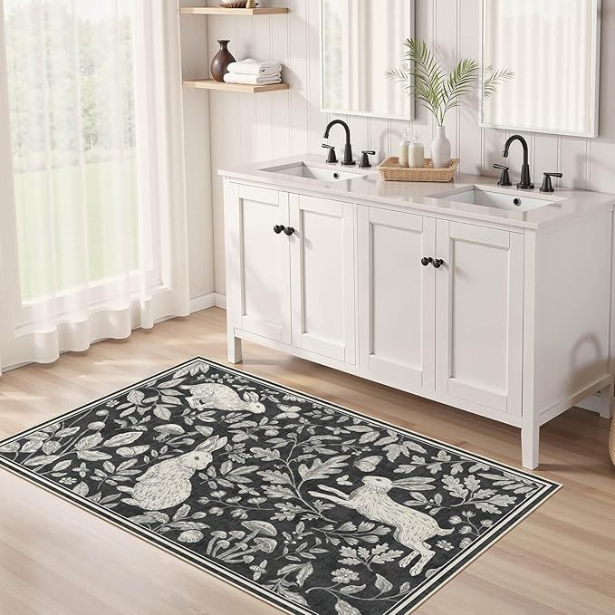 Vintage Living Room Area Rug 3x5 - Large Soft Washable Oriental Traditional Distressed Farmhouse Rugs for Bedroom - Indoor Floor Accent Carpet for Home Office House Decor -Easter Dark Gray
