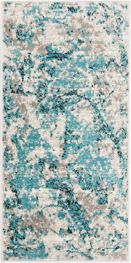 SAFAVIEH Skyler Collection 2' x 4' Blue/Ivory SKY186M Modern Abstract Non-Shedding Living Room Bedroom Accent Rug